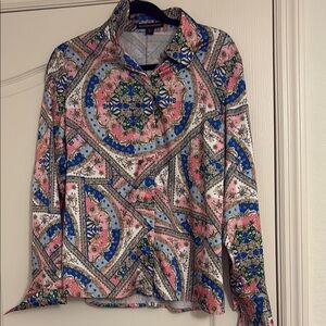 Boston Proper Pink and Blue Patterned Button Down Women’s Blouse